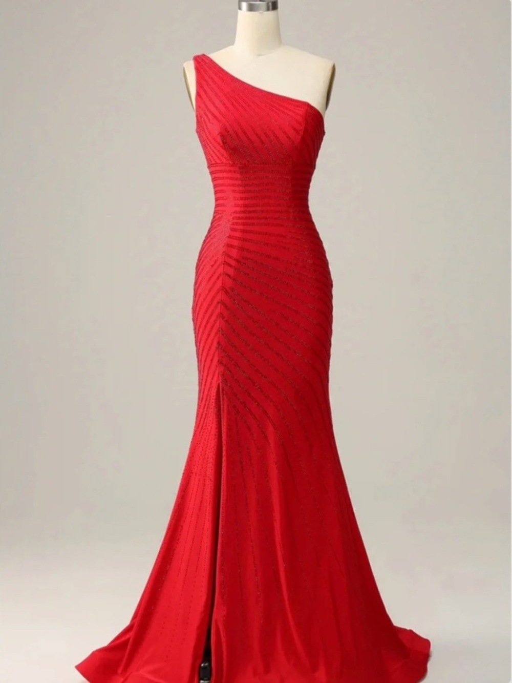 Mermaid One-Shoulder Red Evening Formal Gown